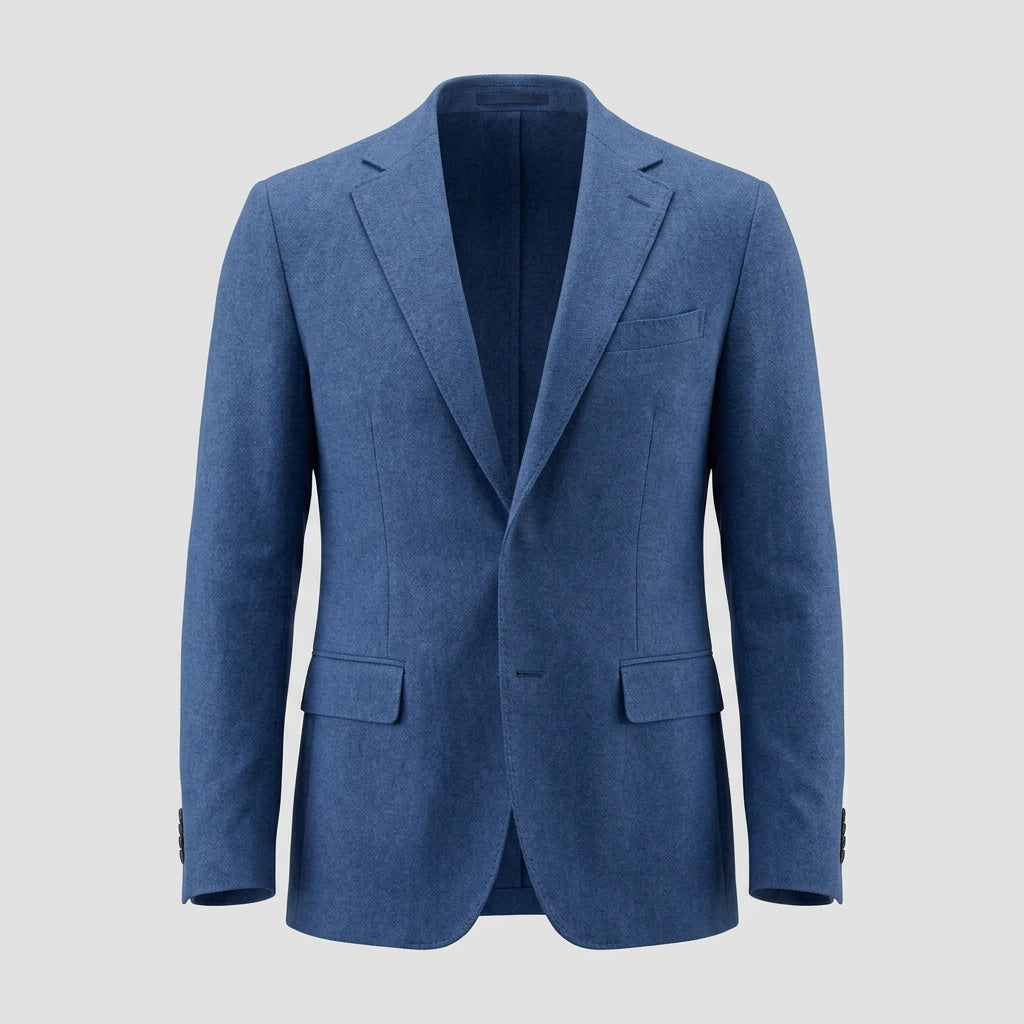 Men's knit blazer in olive, ghost mannequin front view
