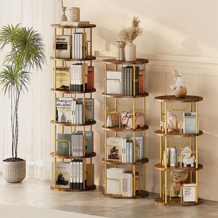 3–5 Tier Rotating Bookshelf Tower with 360° Spinning Display