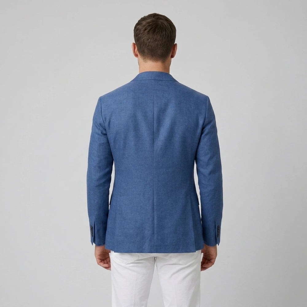 Men's knit blazer in blue, two-button notch lapel